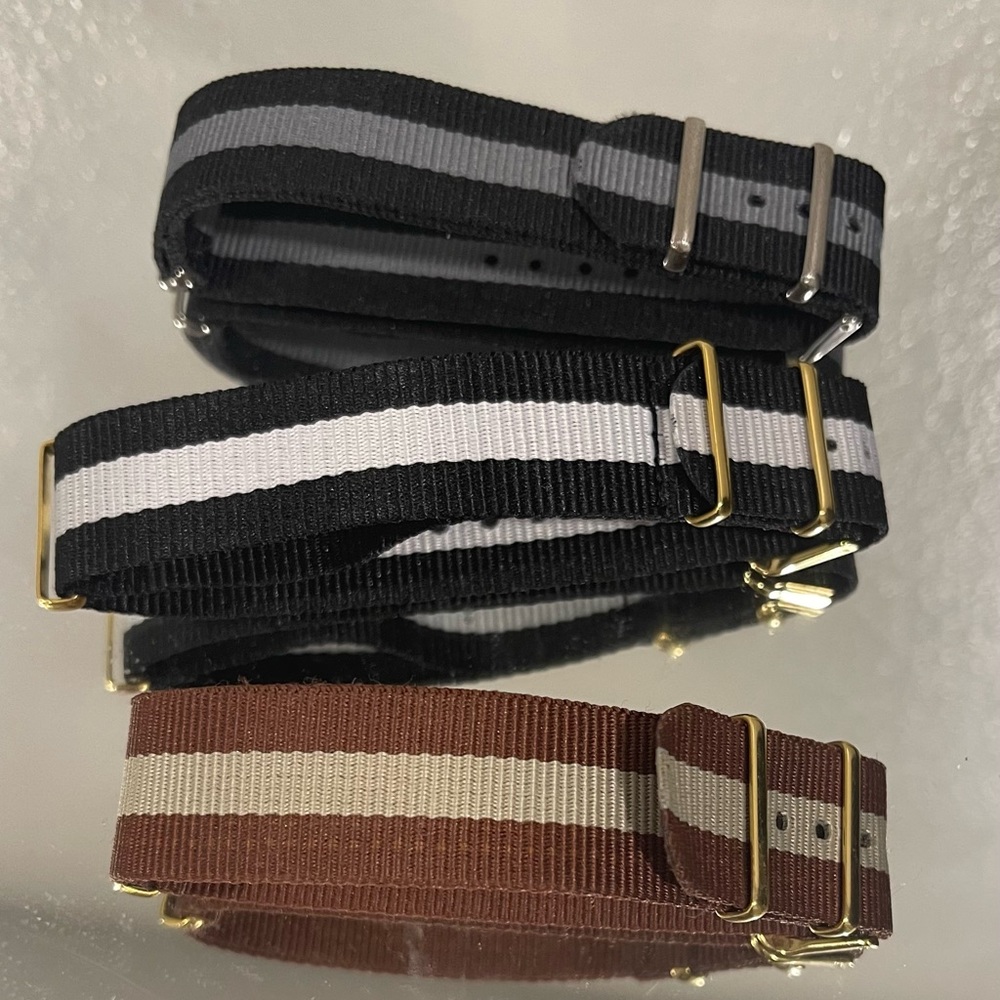 Watch nylon band/  3 colors set /brown black gray adjustable size